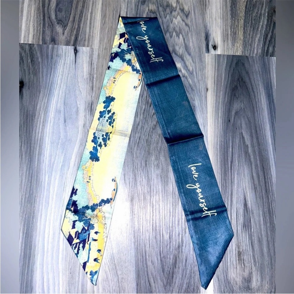 Blue reversible love yourself twilly scarf
